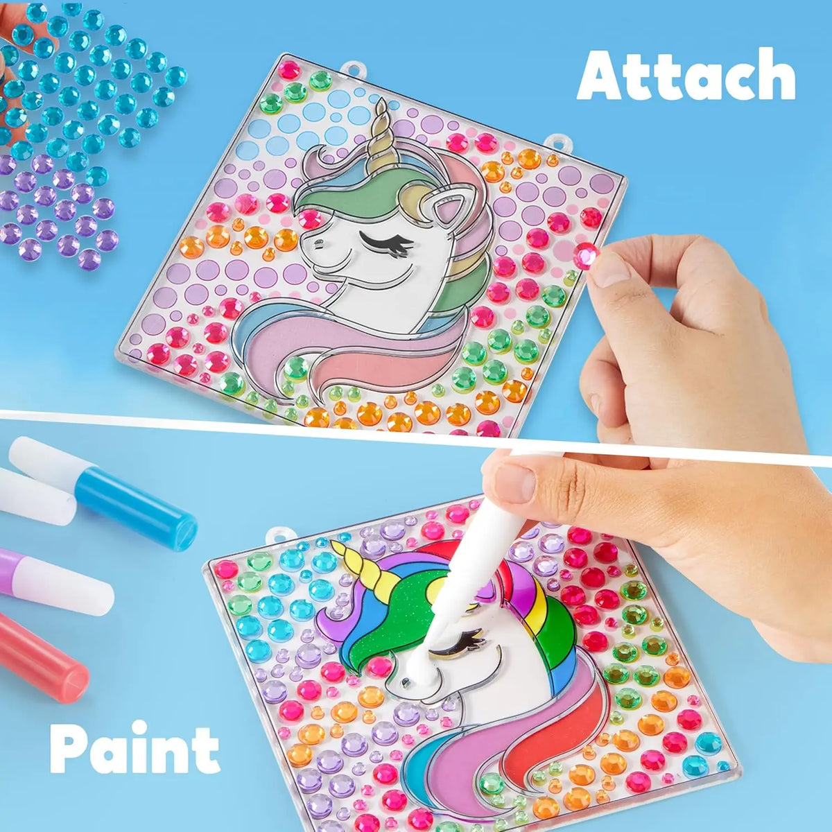 JOYFY 4PCS Window Art 2-in-1 Diamond and Gels Gems and Gels Suncatcher Arts & Crafts Toys for Kids Christmas Birthday Gifts