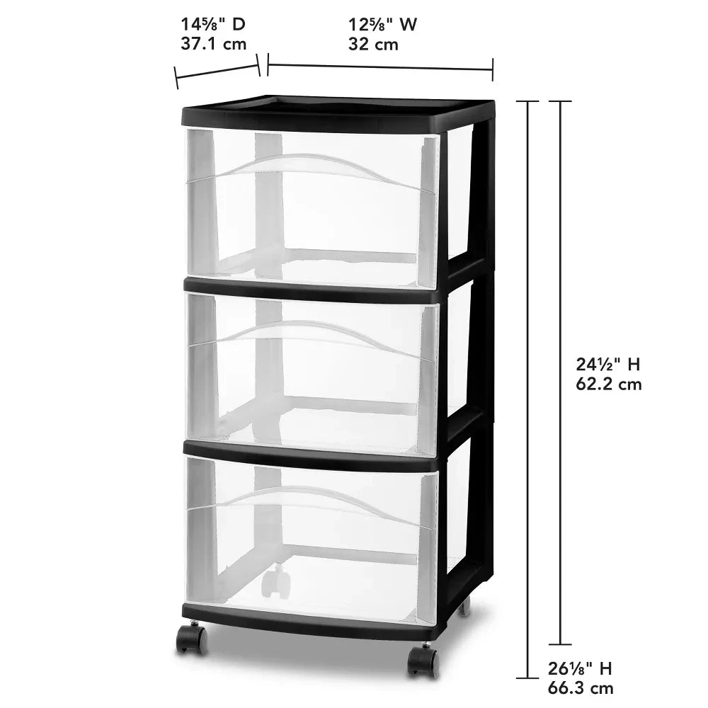 Plastic Storage Drawers Organizer with Wheels,3-Tier Rolling Cart with 3 Drawers, Storage Drawer Carts for Craft