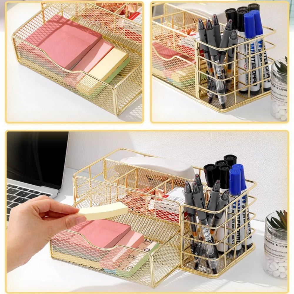 Multi-layer Metal Drawer Organizer - Compact Storage Box for Office Supplies, Stationery, Cosmetics, Jewelry, and Craft Accessor