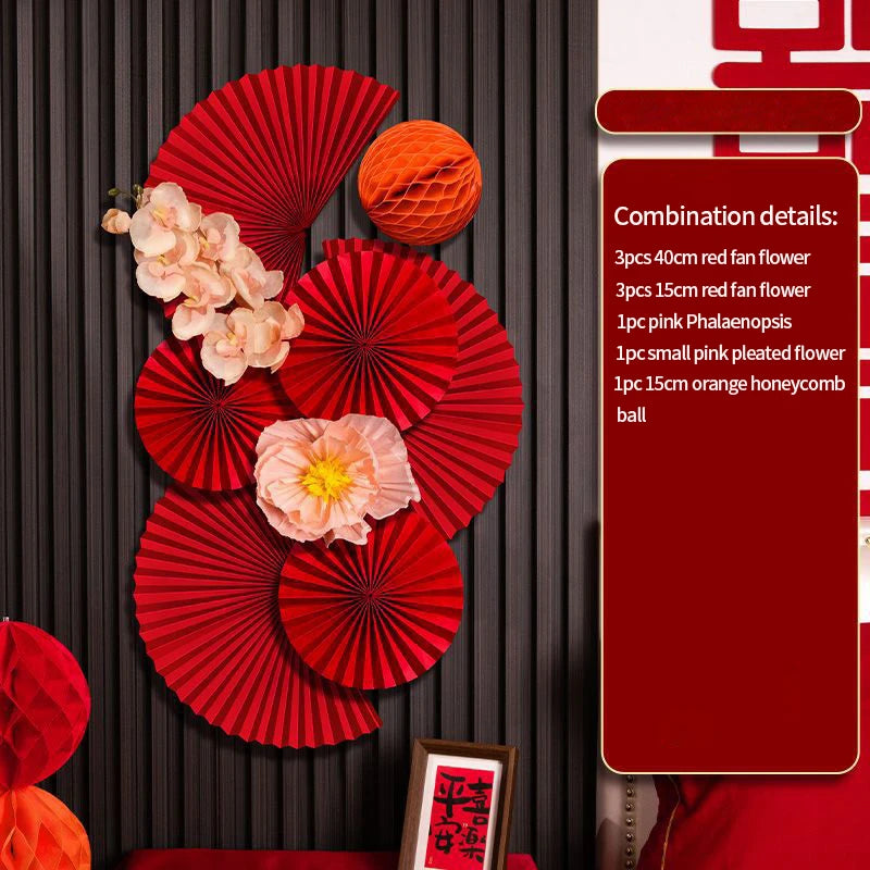 Chinese New Year 2026 Decoration Wall Hanging Decor Paper Folding Fan Sticker Wedding Party Decoration Spring Festival Supplies