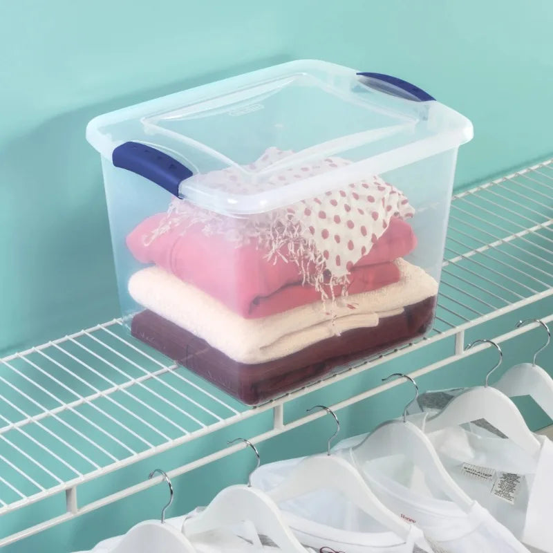 Small Storage Bin, 27 Quart Clear Plastic Storage Container with Latch Lid, , Pack of 10