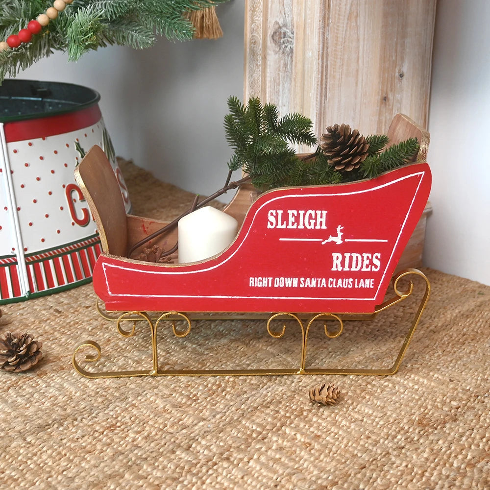 Christmas Craft Supplies Indoor Decoration Merry Christmas Red Sledge Sleigh