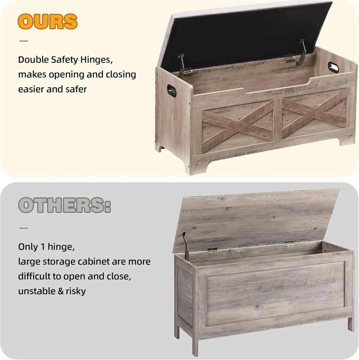 Storage Bench Storage Chest with 2 Safety Hinges Liftable top Shoe Bench Retro Wooden