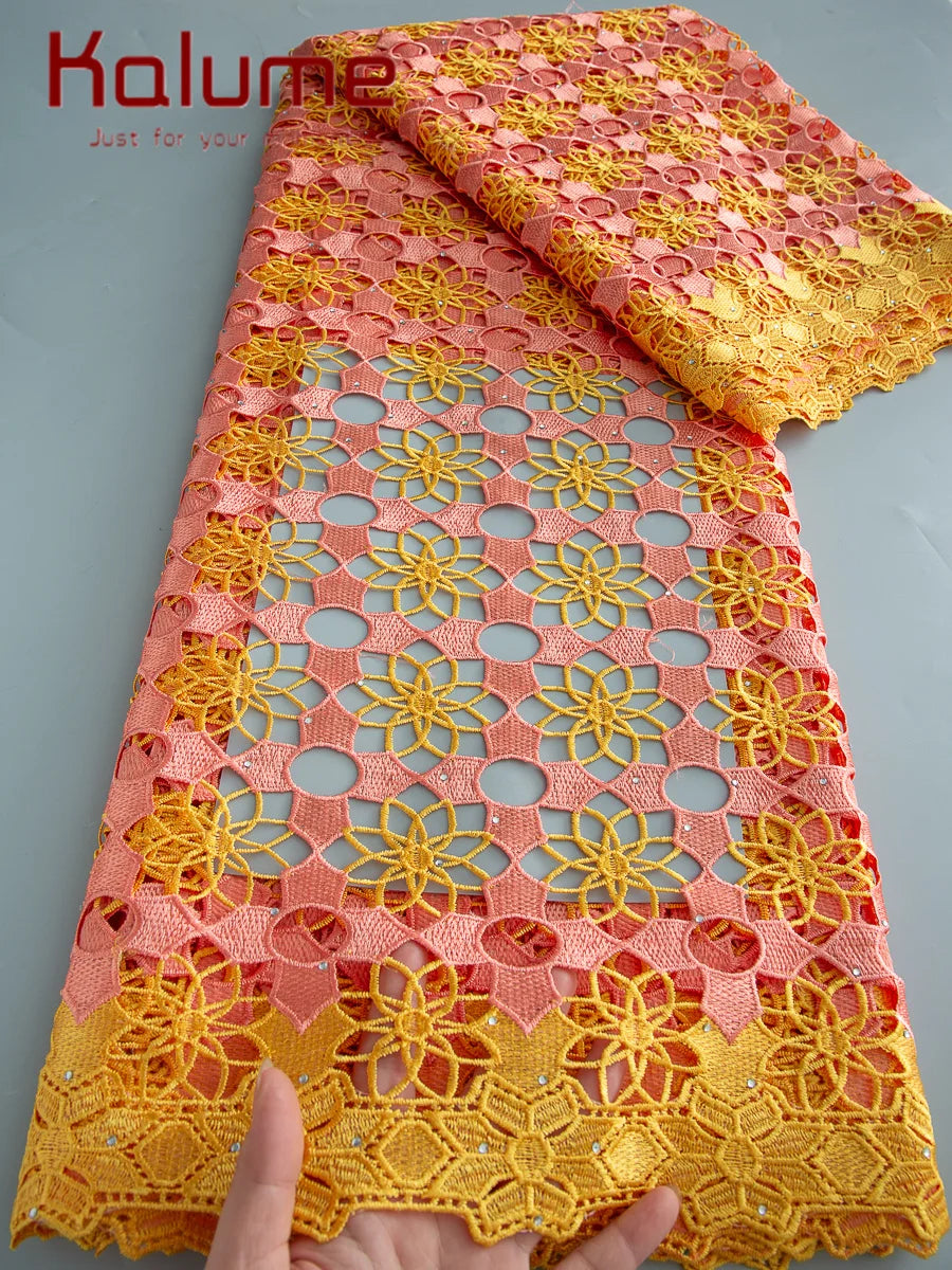Kalume Latest Lace Fabric 2025 High Quality Lace 5 Yards Nigerian Guipure Cord Lace Fabrics for Luxury Dresses Sewing F3667
