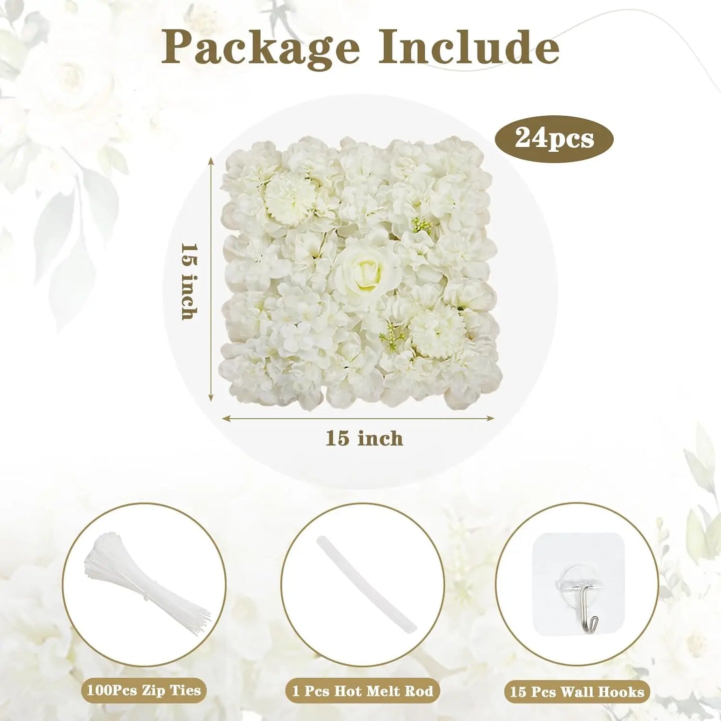 12 Pack 15 X 15 Inch Artificial White Roses Wall Decor, White Flower Panels Backdrops for Wedding Party Bridal Shower Corporate