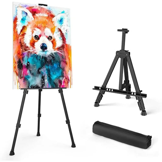 Portable adjustable aluminum metal tripod display easels ranging in height from 17 to 66 inches for tabletop/floor painting