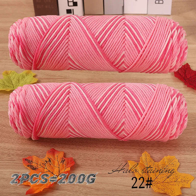 2 PCs Colorful 5-strand Dyed Milk Cotton Baby Sweater Yarn Self Woven Scarf Medium Thick Handmade DIY Woven Crochet Material Bag