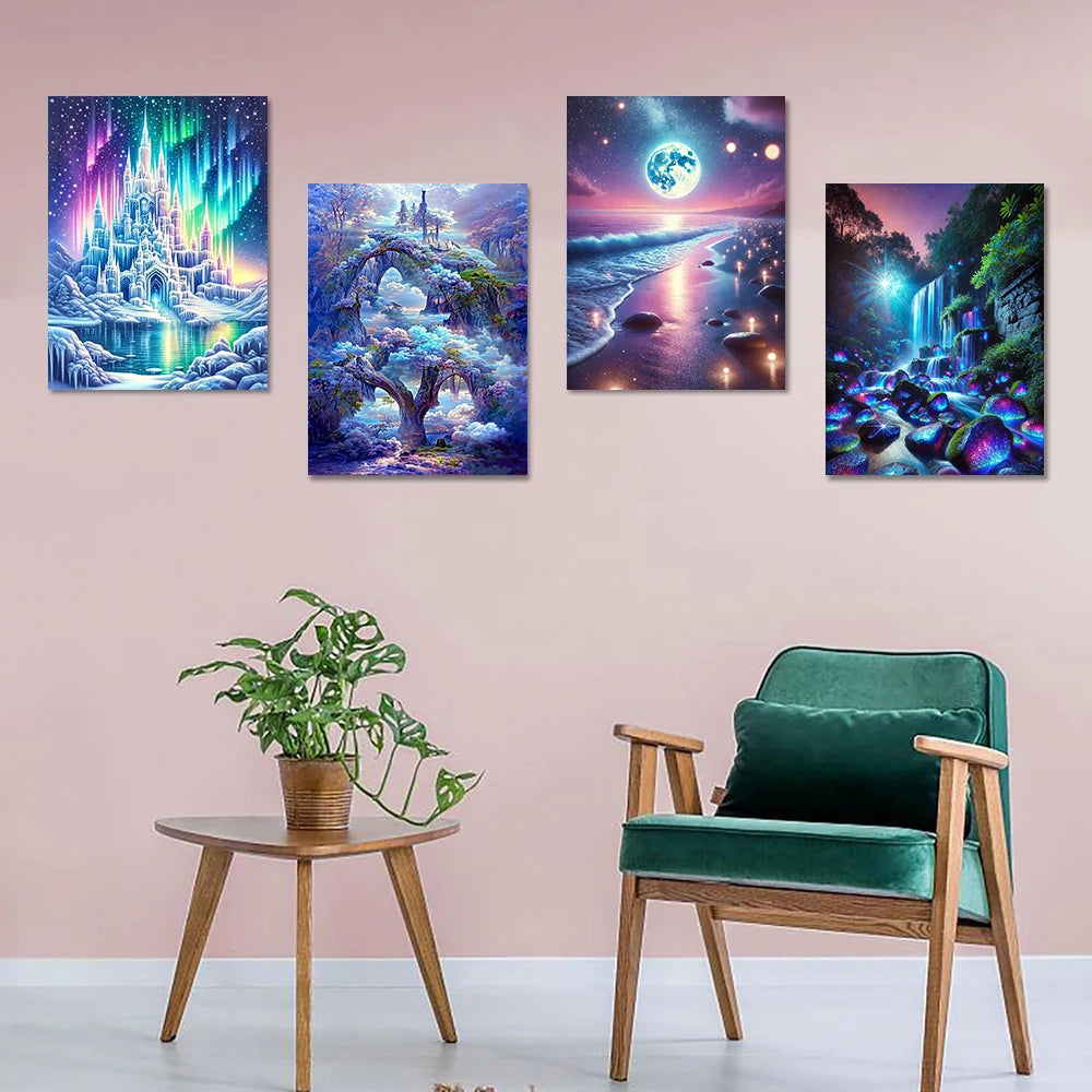 6 Kinds Of Patterns Scenery Diamond Painting Art Kits 5D Full Round Drill DIY Diamond Painting Perfect Home Wall Decor and Gift
