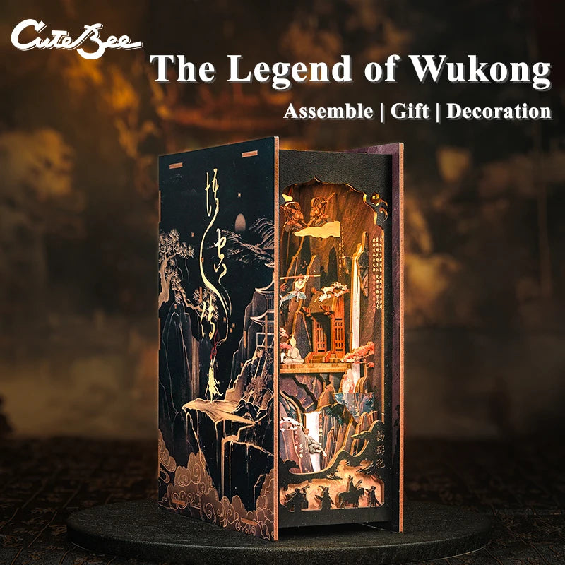 CUTEBEE DIY 3D Puzzle Booknook Kit Miniature Dollhouse with Light Dust Cover Bookshelf Insert for the Legend of Wukong