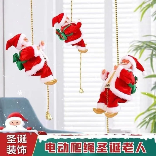 Santa Claus who can climb the rope, electric toys, ladder beads, Christmas gifts, decorative music doll beads