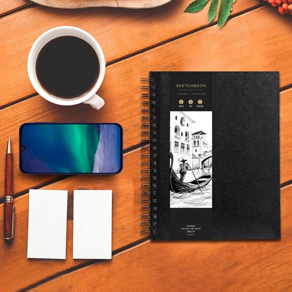 Sketchbook Hardcover – 200GSMVery Thick Paper – Spiral SketchbookSpiral Sketchbook for Painting and Mixed Media – Sketchbook, Art Book