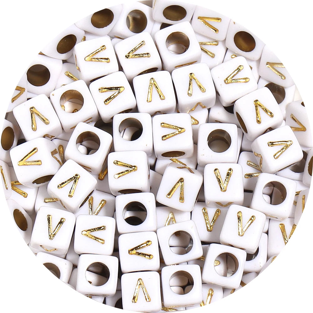 100Pcs/Lot 4.5mm 6mm Cube Acrylic Beads Alphabet Gold Letter Spacer Loose Beads 
For DIY Crafts Ornament Making
