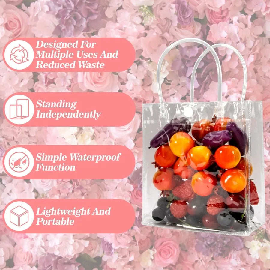 Clear PVC Gift Bags with Handles 10 PCS PVC Party Favor Bags Transparent Party Favour Plastic Gift Bags 5.9X6.3 Inches Clear Mi