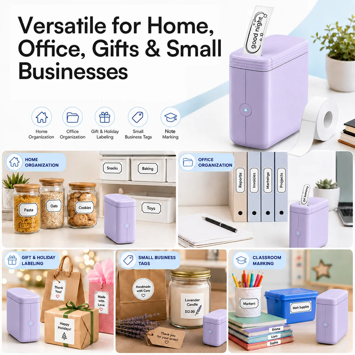 P24 Label Maker with 1 Roll of Label Paper, Portable Wireless Label Printer for Storage, Office, Home, Storage, Sticker Maker Mini Label Maker with Multiple Templates