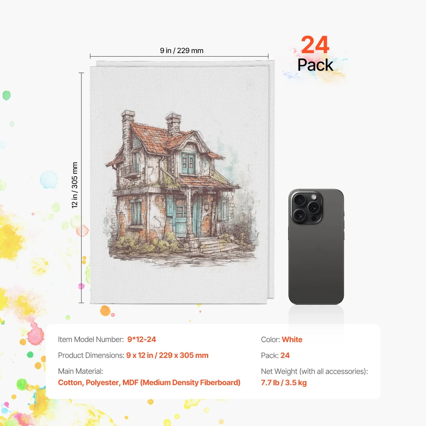 VEVOR Canvas Boards Painting White Canvases Painting Canvas Panels Sketching Acrylic Oil Painting Watercolor Paint Canvas