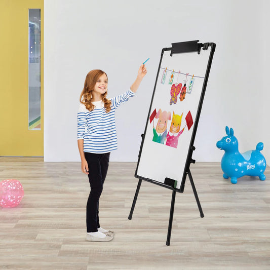 36 x 24 Inches Magnetic White Board Easel Stand Black Folding Dry Erase Whiteboard Kids Doodle for Office School Home