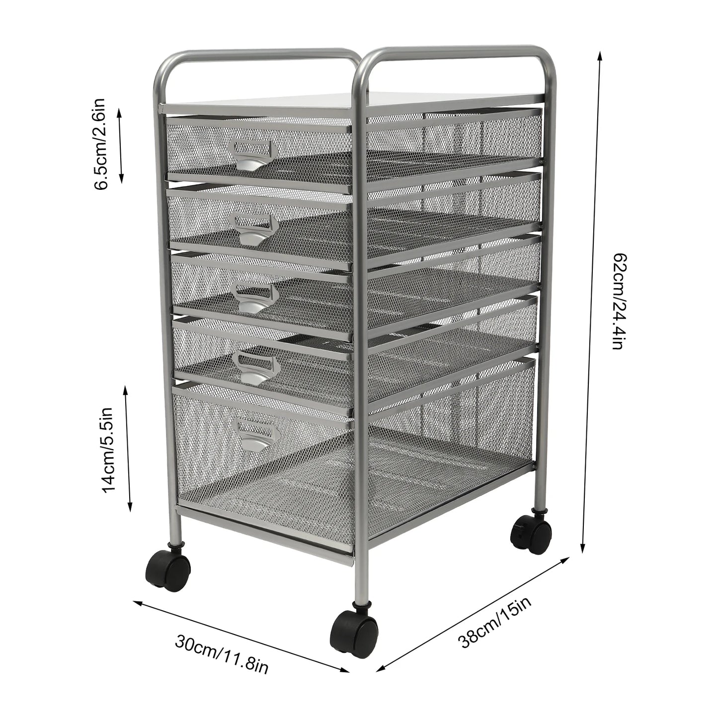 Rolling File Cabinet with 5 Drawers, Craft Cart Organizer with Wheels, Freestanding Office Supplies Storage