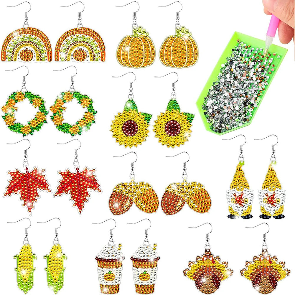 10 Pairs Double Sided Diamond Painting Earrings Dangle Drop Diamond Art Earring Kit Mosaic Drill Earring Kits for Women Girls