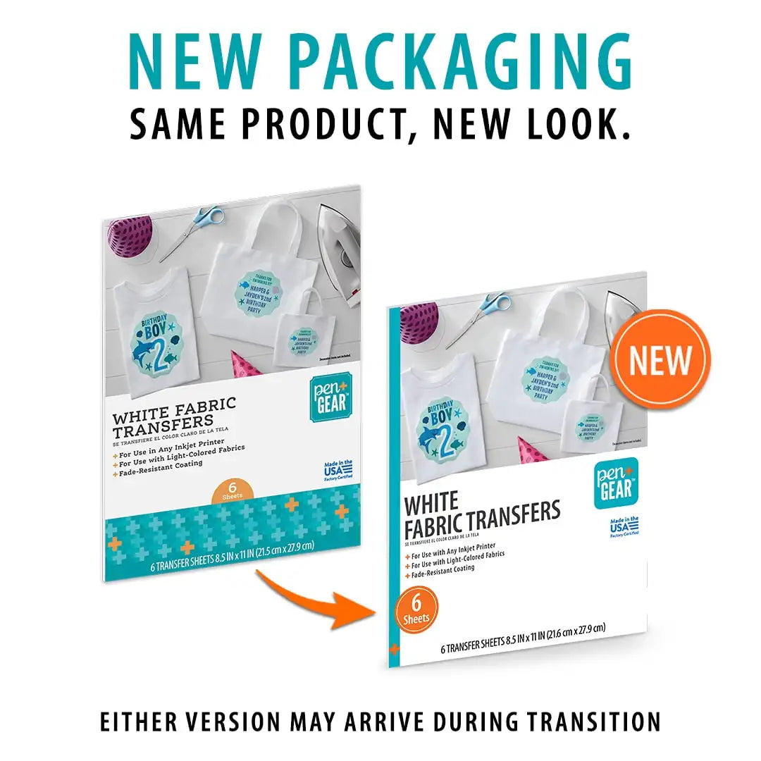 Pen+Gear White Fabric Transfer Paper, Inkjet Printable, 18 Sheets