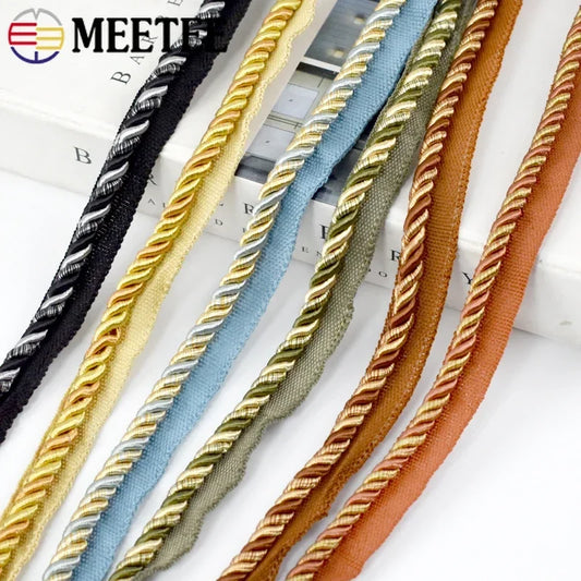 2/5/12M Meetee 6mm Two-color Lace Rope Trim Decorative Strap Webbing Cord for Sofa Curtain Sewing Handmade Material Accessories