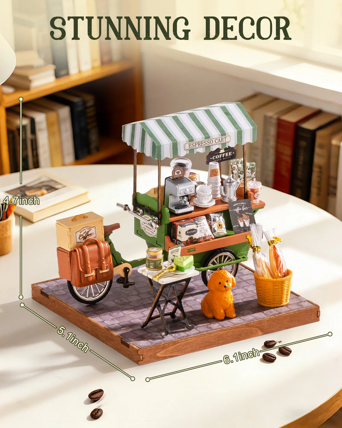 Rolife Wooden 3D Puzzle DIY Miniature House Kit Vienna Bookstore & Aromatic Coffee Cart Model Building Kit with LED Light for Home Decor Gift for Adults Teens