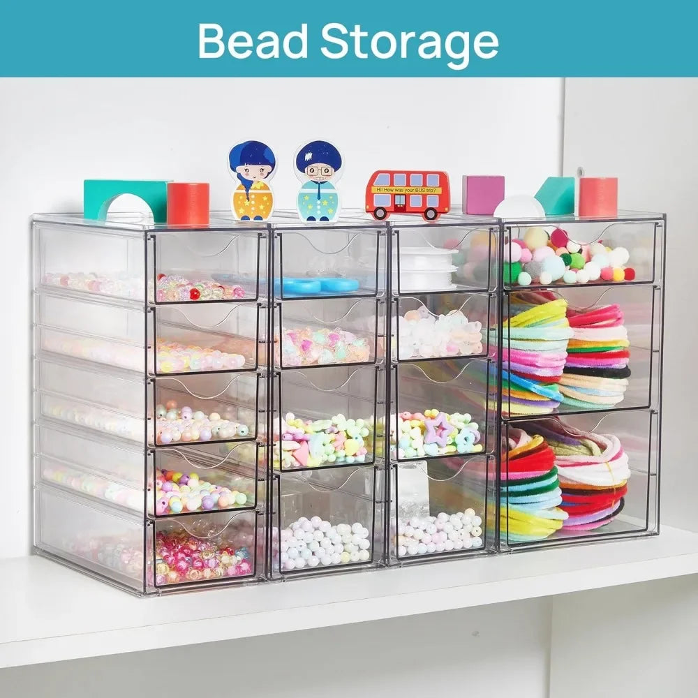 Acrylic organizer with 16 drawers (4 sets), clear storage drawers for office supplies, jewelry, crafts
