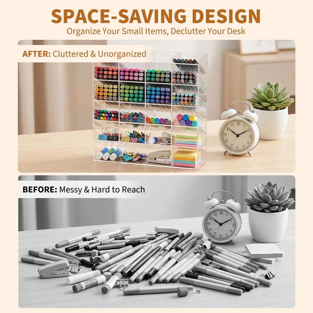 Acrylic Pen Holder Multi Compartment Marker Organizer Clear Desk Marker Display Storage Rack 1Pc For Office Art Supplies Makeup Lipsticks