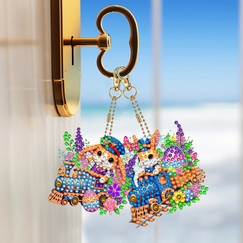 6Pcs Double Sided Special Shape Easter Series Diamond Painting Keychain Diamond Painting Art Keychain Pendant for Party Supplies