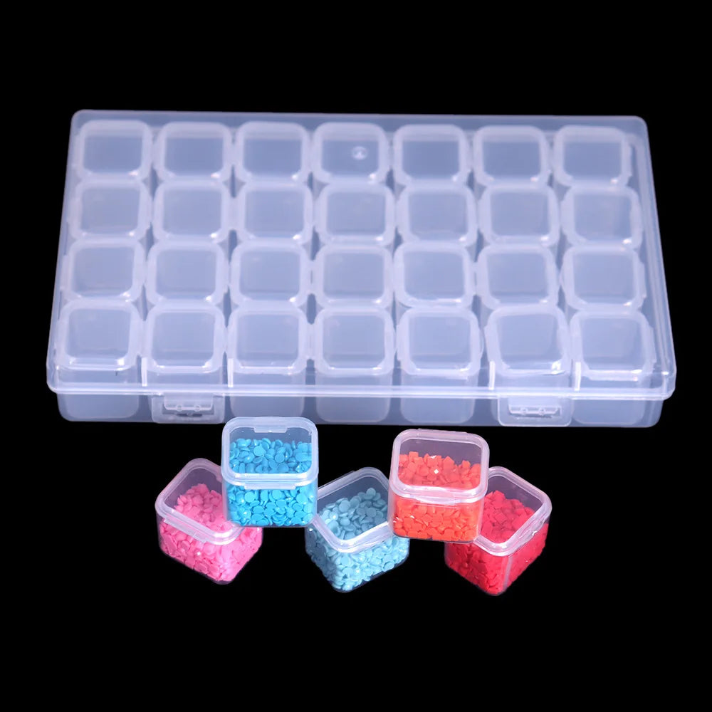 Diamond Painting Storage Container with 28/56 Grid Grooves, Transparent Diamond Embroidery Accessories and Toolbox, DIY Beaded