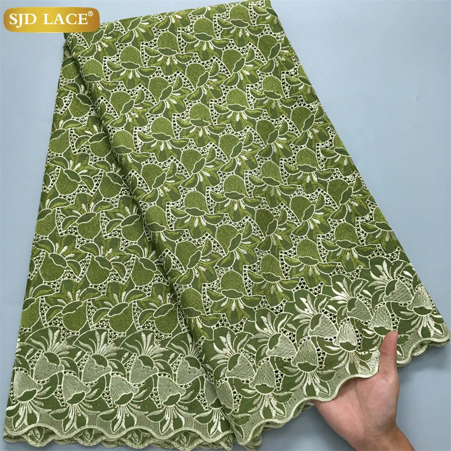 SJD LACE African Nigerian Cotton Lace Fabrics 5 Yards 2026 High Quality Swiss Cotton Lace for Sewing Party Women DIY Dress 4016