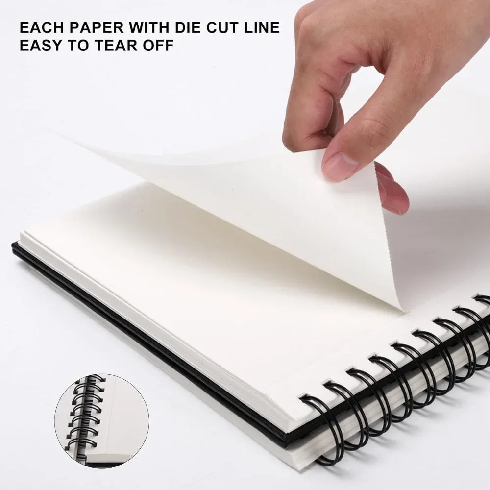 8.5x11 inch hardcover sketchbook, spiral bound sketchbook, 80 sheets of 90gsm inner paper, acid-free painting art paper