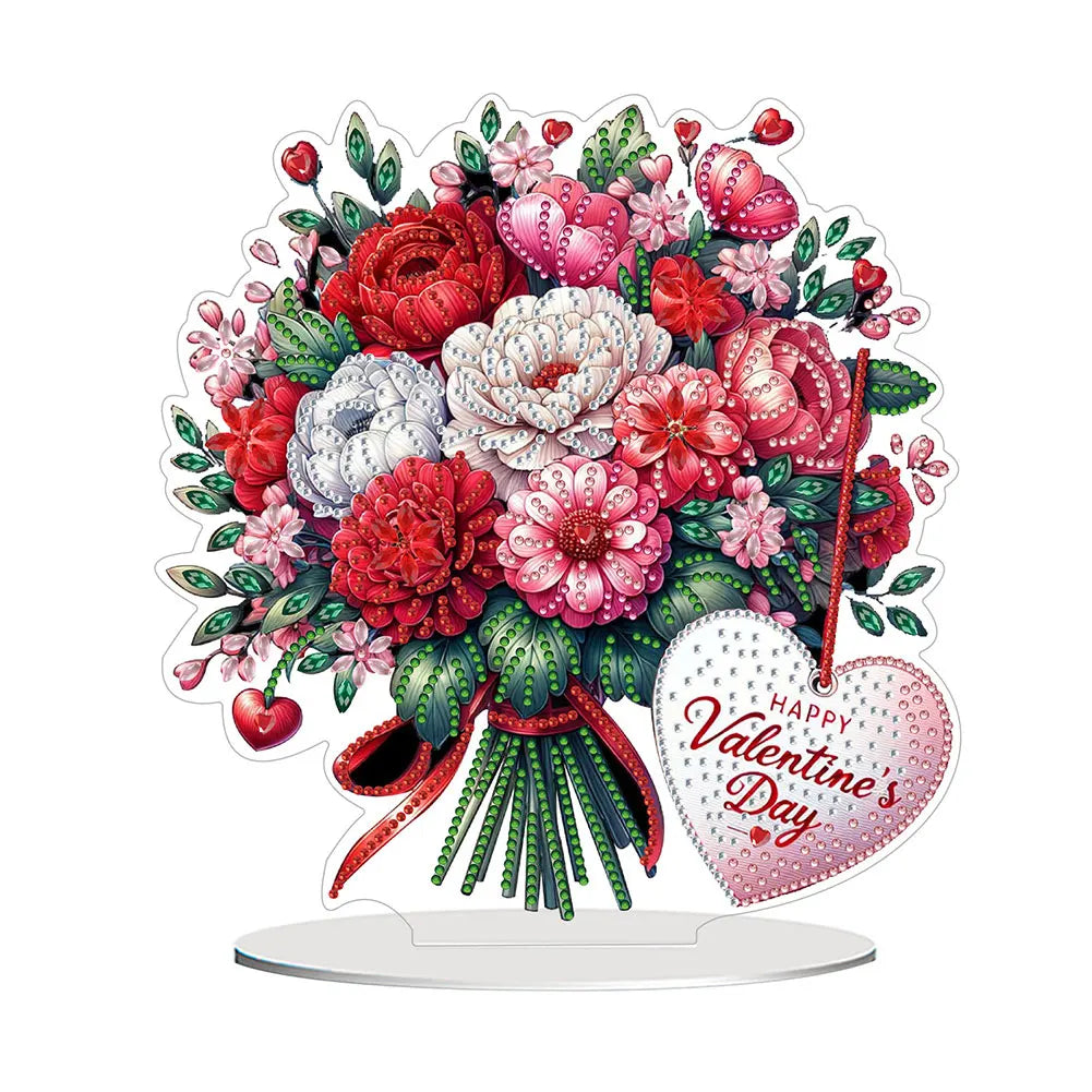 5D DIY Romantic Valentines Day Diamond Tabletop Decor Cat Rose Dog Rose Small Flower Bed Rose Hot Air Balloon Tabletop Decor