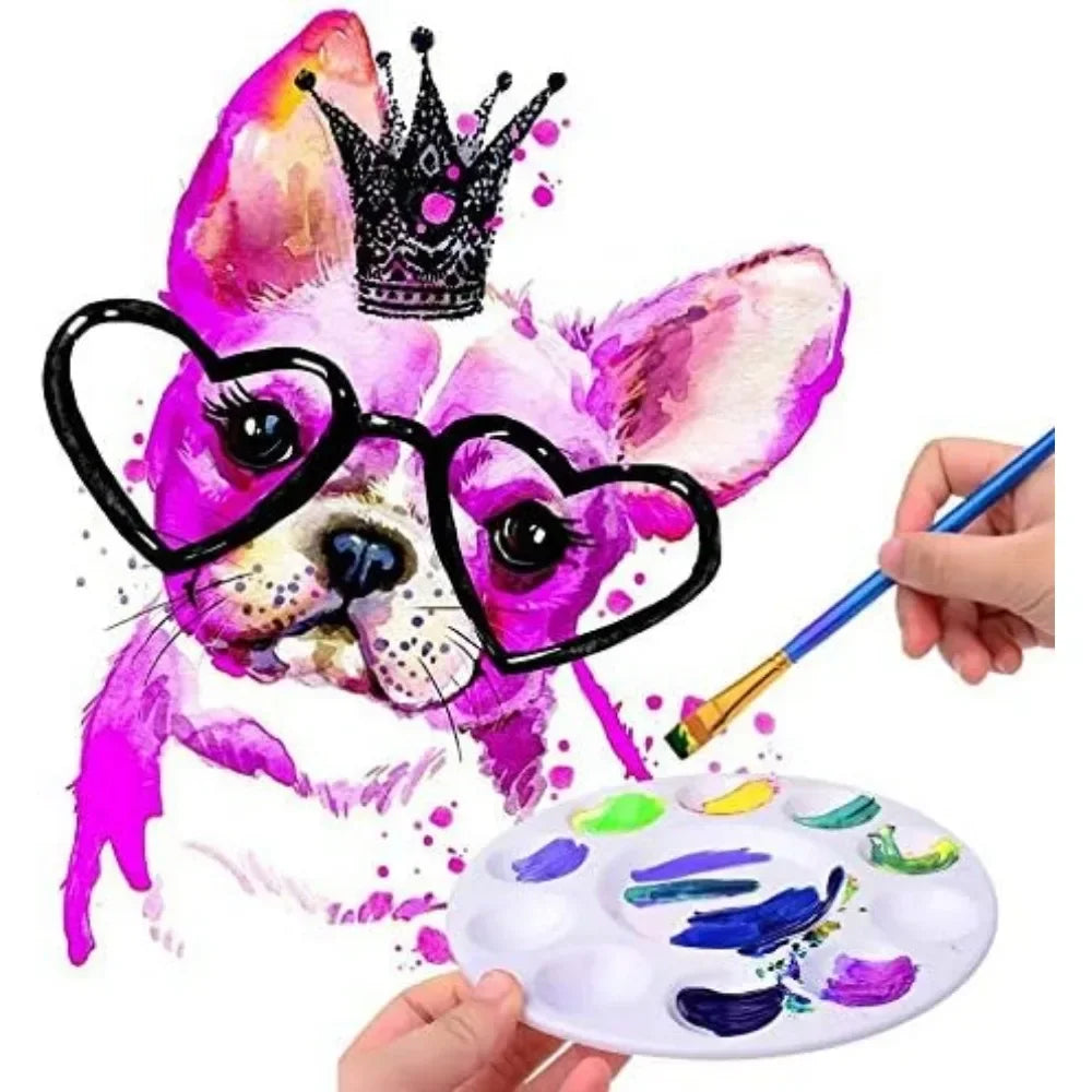 Art works and painting supplies,, plastic paint palettes for children or students to paint on school projects or in art classes