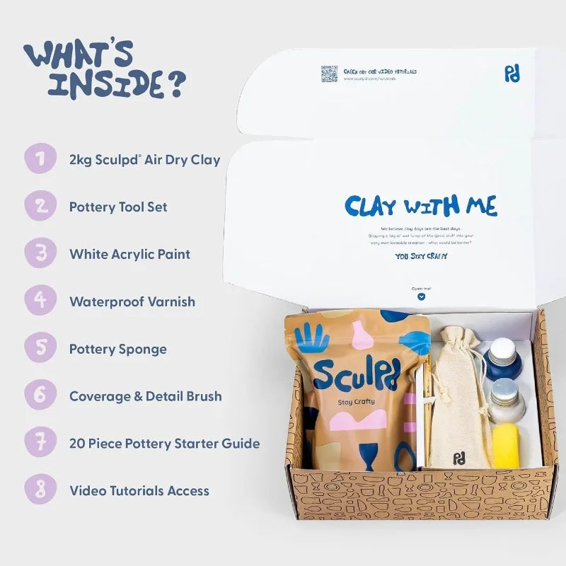 Sculpd - The Original Pottery Starter Kit - Complete Air Dry Clay + Painting Beginner Set for 2 Adults: Includes Sculpting Tools