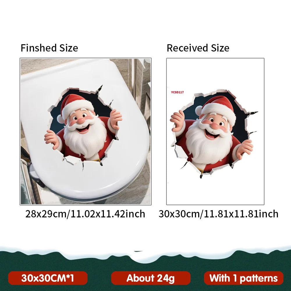 Break-Through Wall 3D Santa Claus Decal PVC Removable Christmas Wall Window Sticker Home Christmas Decoration Gift New Year 2025