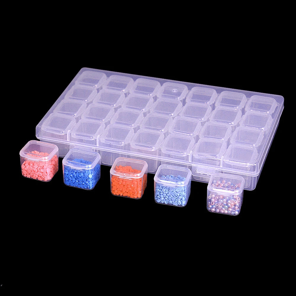 Diamond Painting Storage Container with 28/56 Grid Grooves, Transparent Diamond Embroidery Accessories and Toolbox, DIY Beaded