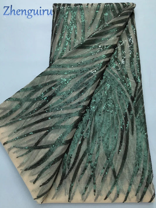 Green Nigerian Lace Fabric 2025   5 Yards Luxury African Mesh Tulle Lace Fabric A4340