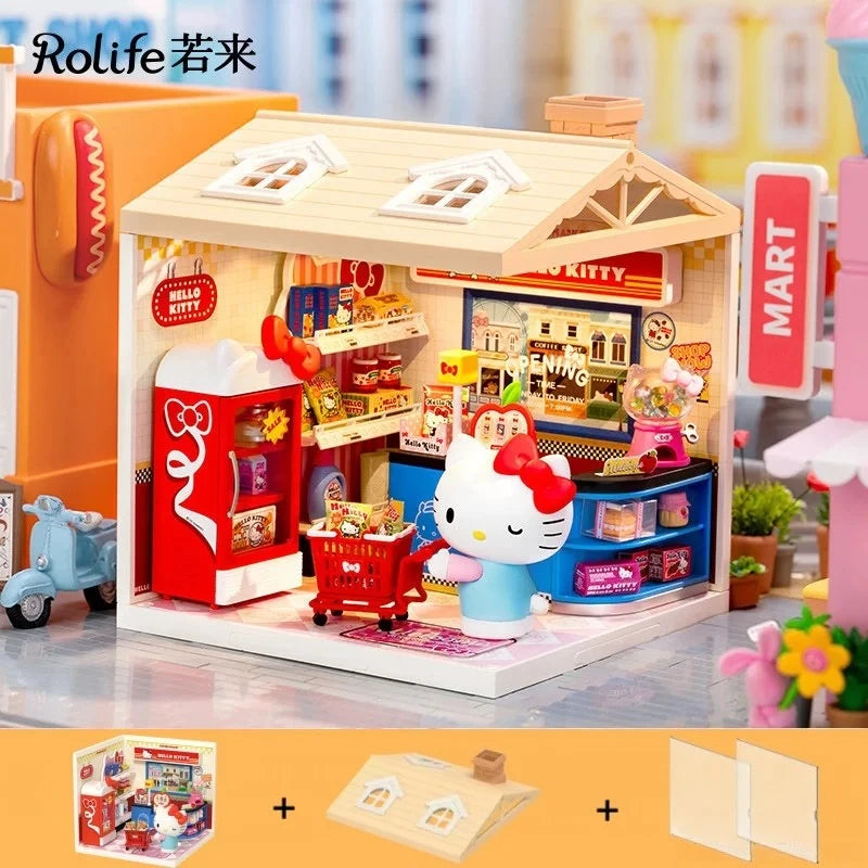 Rolife Sanrio Super World Series Buckle Assembly Hello Kitty Cinnamoroll Room Lighting Model Desktop Decoration Gift Kuromi