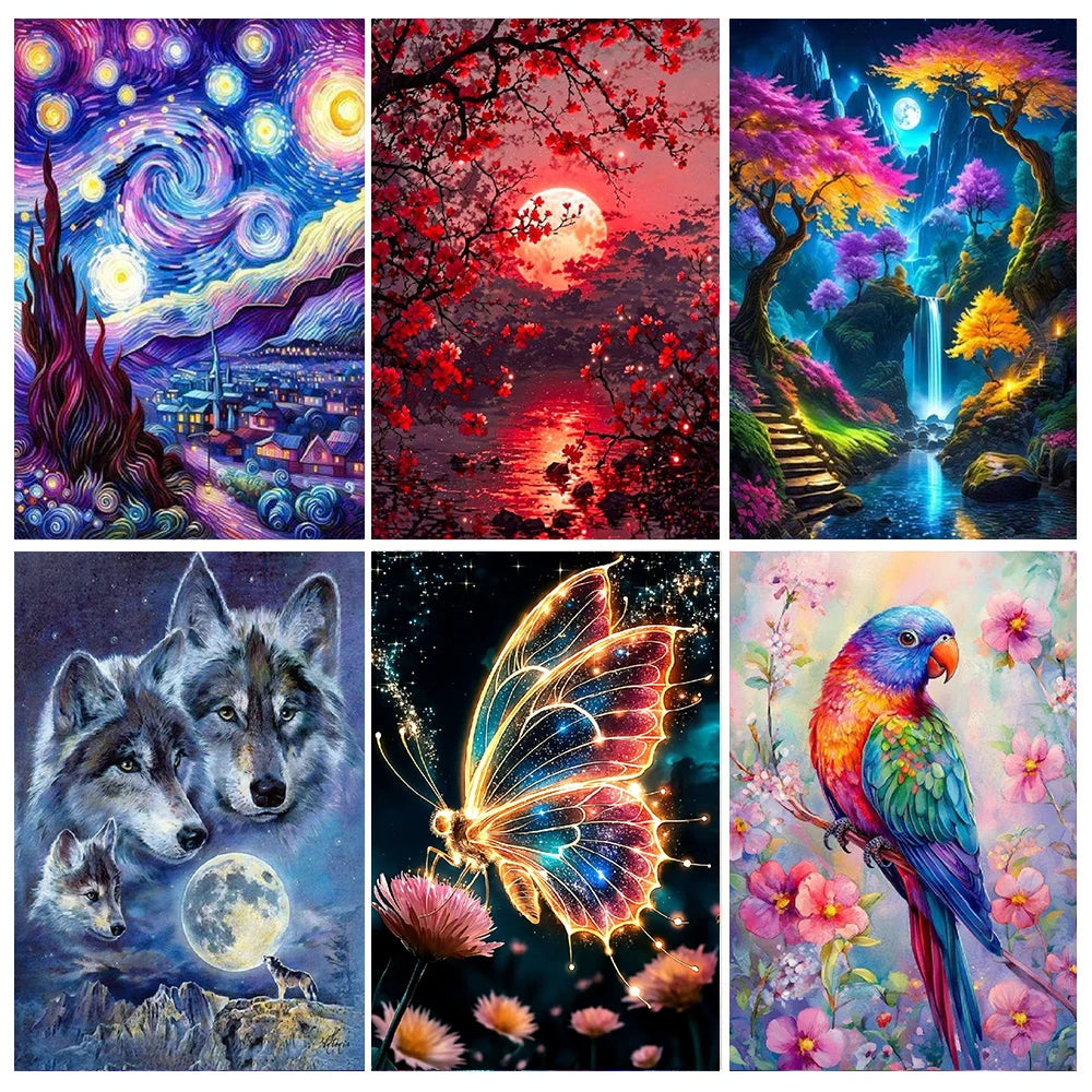 6 Kinds Of Patterns Scenery Animals Diamond Painting Art Kits 5D Full Round Drill DIY Diamond Painting Perfect Home Wall Decor