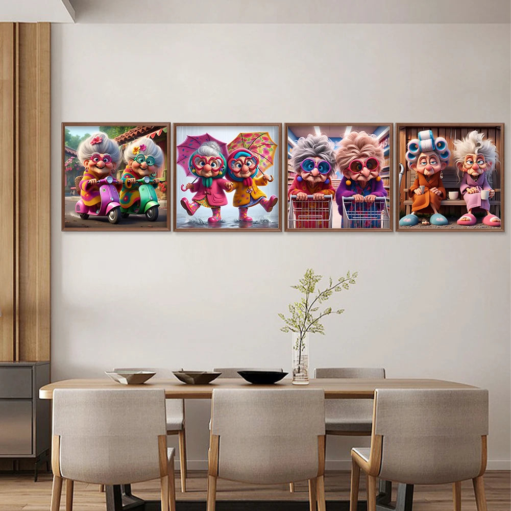 4pcs 5D DIY Full Round Drill Diamond Painting Grandma Kit Home Decor 30x30cm