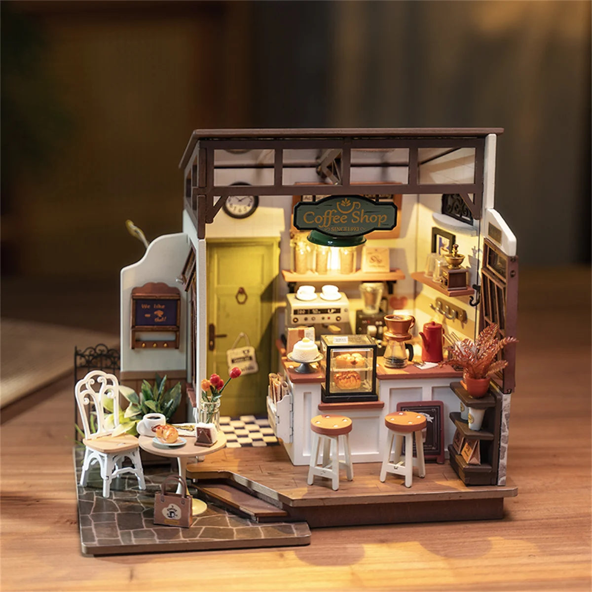 Rolife DIY Mini Dollhouse No 17 Cafe Model Kits DIY Coffee Shop Dollhouse Kids Miniature Fantasy Doll House Wooden Kit Toy