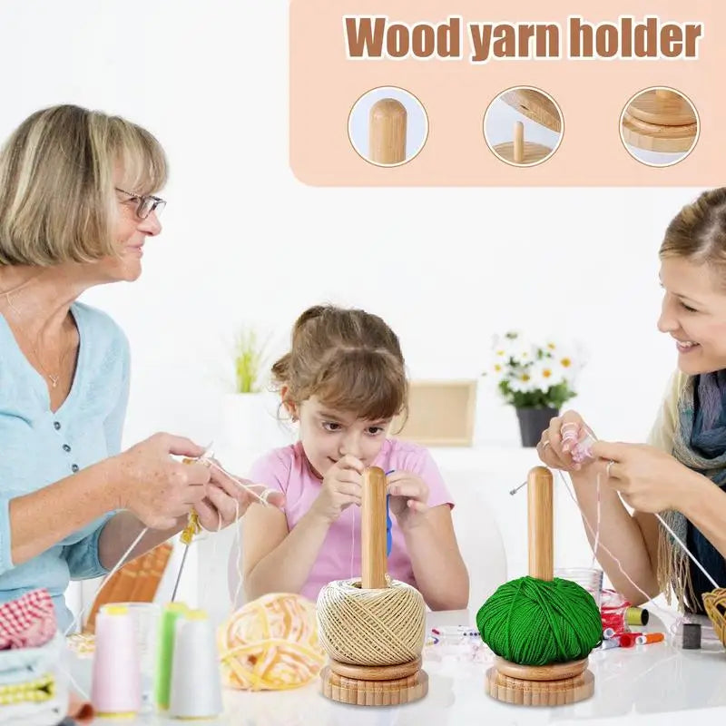 wood yarn holder desktop  Portable Rotating Yarn Ball Storage Winder for Knitting Accessories