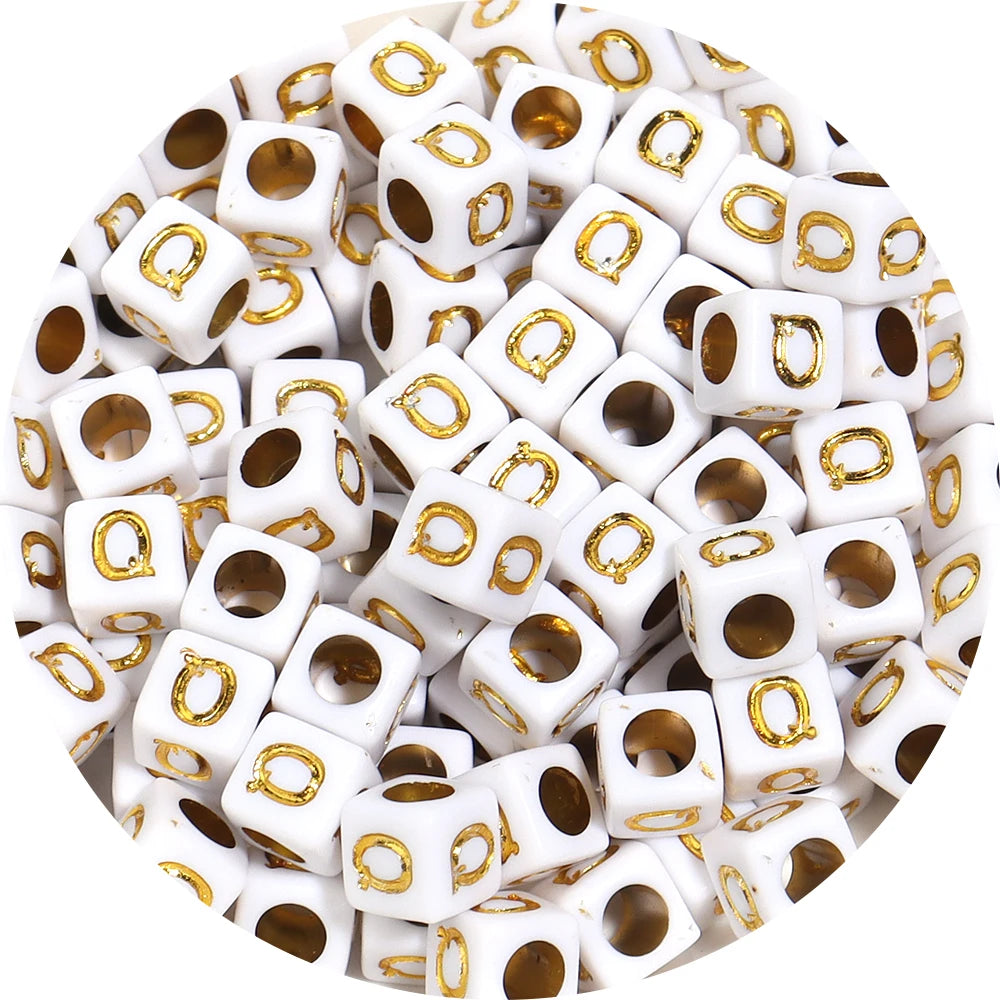 100Pcs/Lot 4.5mm 6mm Cube Acrylic Beads Alphabet Gold Letter Spacer Loose Beads 
For DIY Crafts Ornament Making