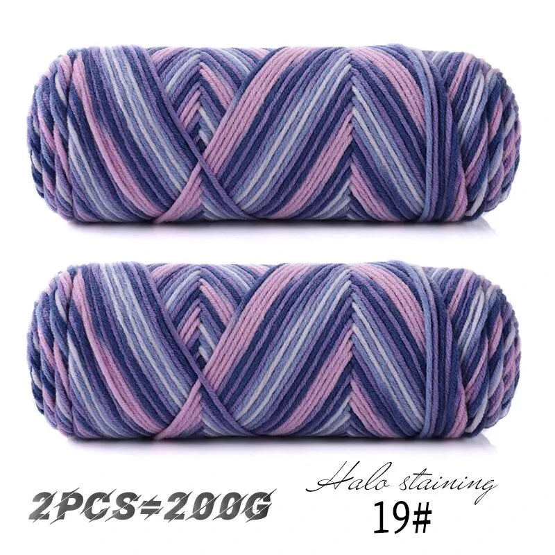 2 PCs Colorful 5-strand Dyed Milk Cotton Baby Sweater Yarn Self Woven Scarf Medium Thick Handmade DIY Woven Crochet Material Bag