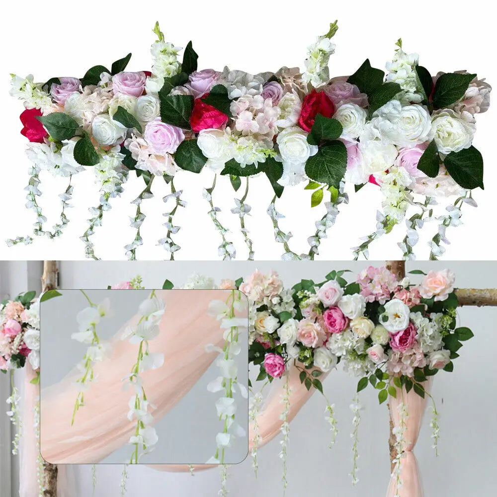 Artificial Silk Rose Flower Backdrop Wedding Row Decor Floral Wall Arrangements Party Garlands Props