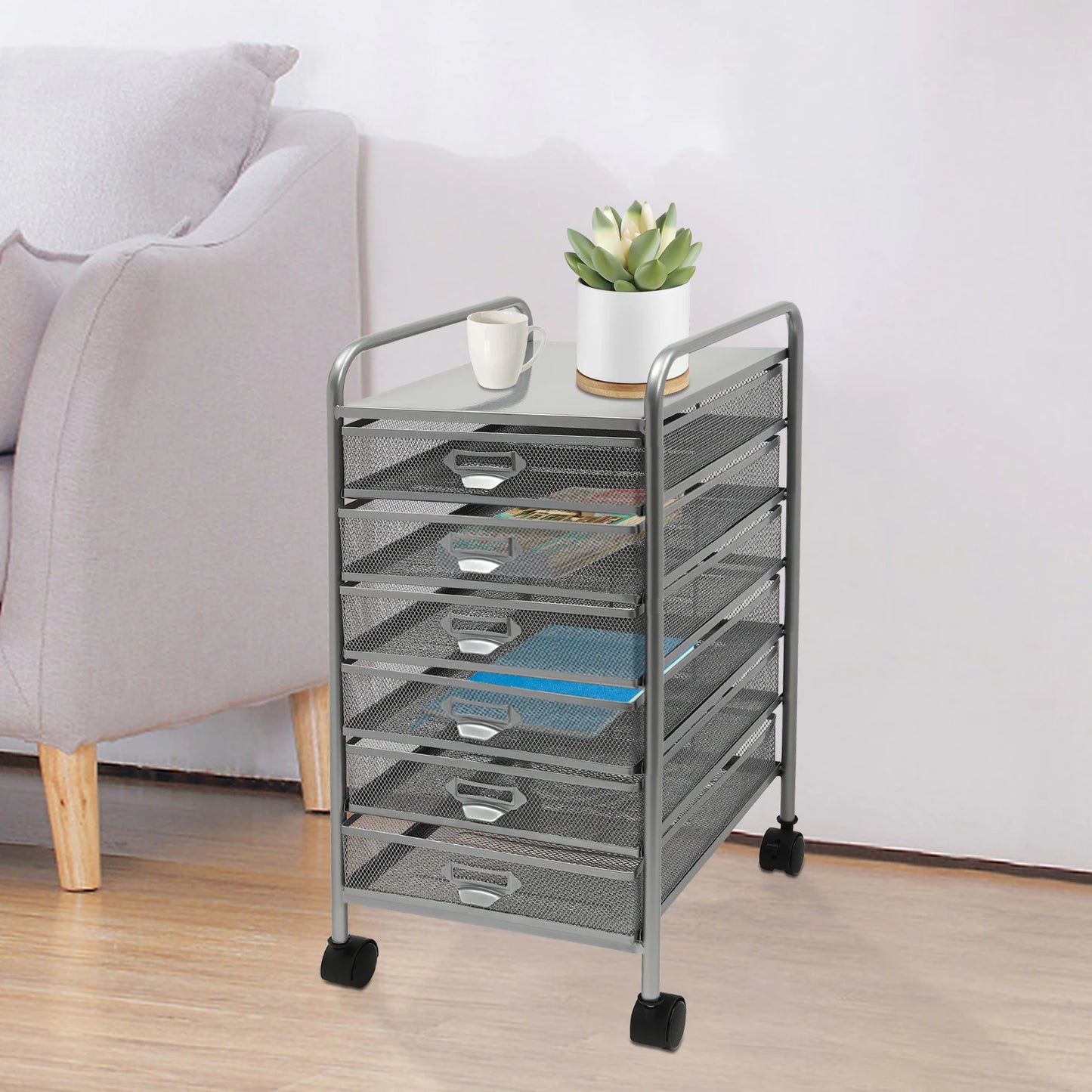 Rolling Cart Assemble Mesh Slim Storage File Cabinet with 6 Drawers & Wheels Craft Organizer for Makeup, Kitchen,Office Supplies