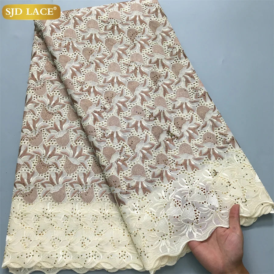 SJD LACE African Nigerian Cotton Lace Fabrics 5 Yards 2026 High Quality Swiss Cotton Lace for Sewing Party Women DIY Dress 4016