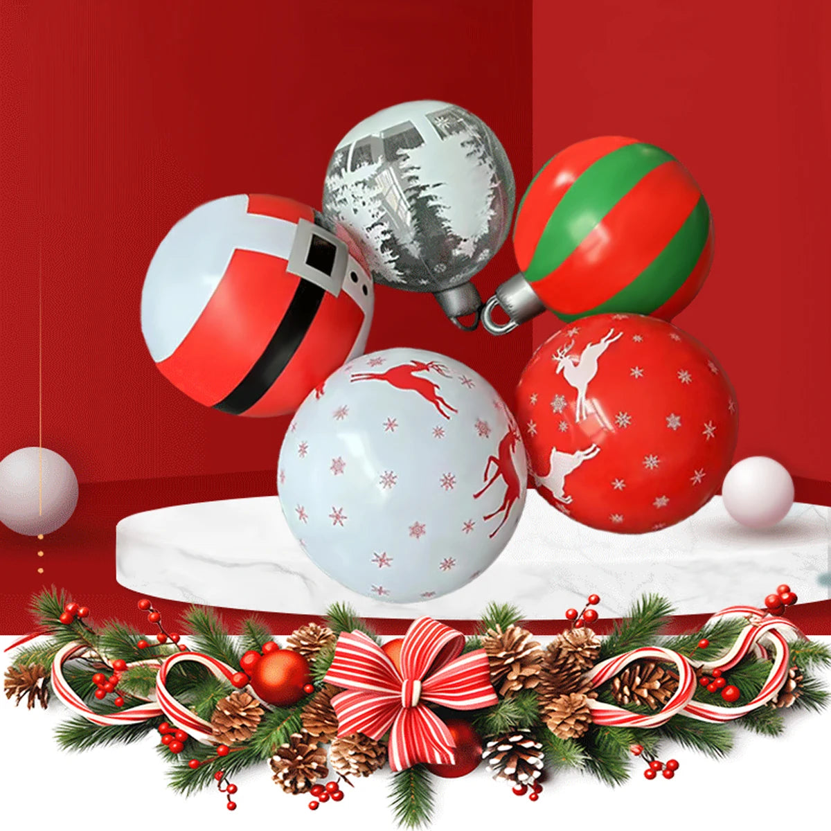 60cm Giant Luminous Inflatable Christmas Ball With No Lights Pvc Outdoor Xmas Decoration Ball Holiday Yard Lawn Porch Decor 2025