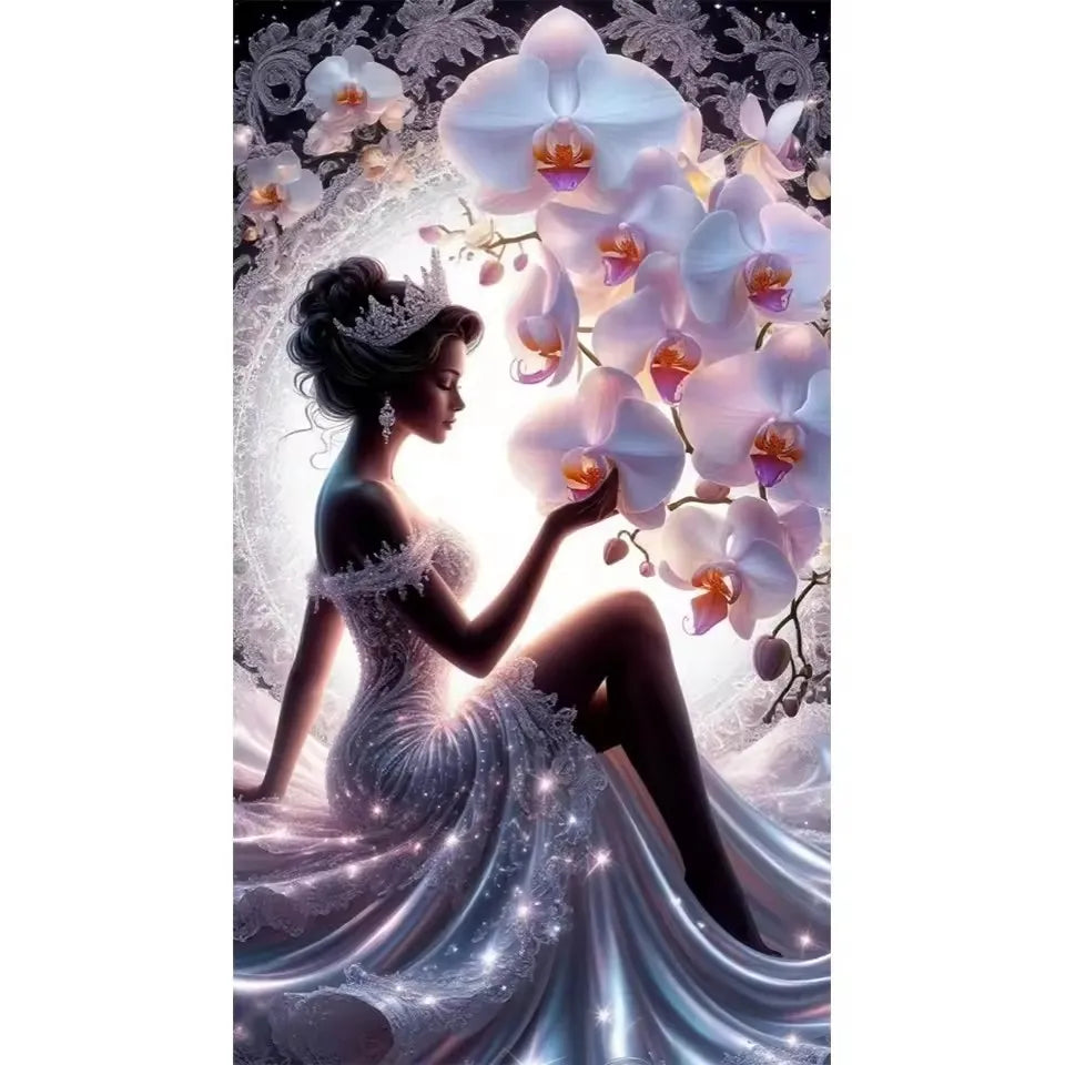 Diamond Painting Art 5D DIY Beautiful Elegant Woman Orchid Flowers Full Square Round Mosaic Rhinestone Handmade Cross Stitch