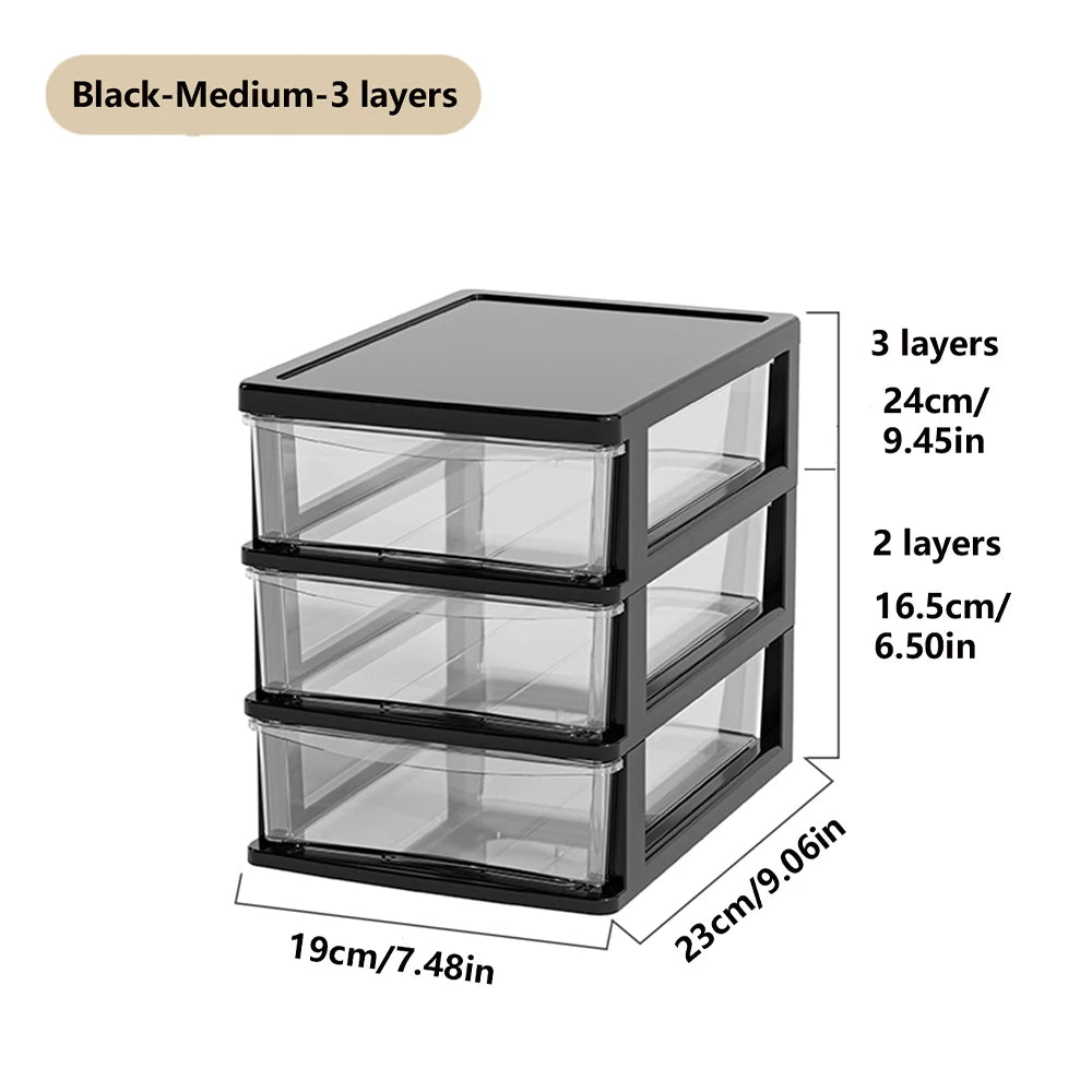 Multi-Layer Plastic Desktop Storage Box 2-6 Layers with Drawer for Home Office Stationery